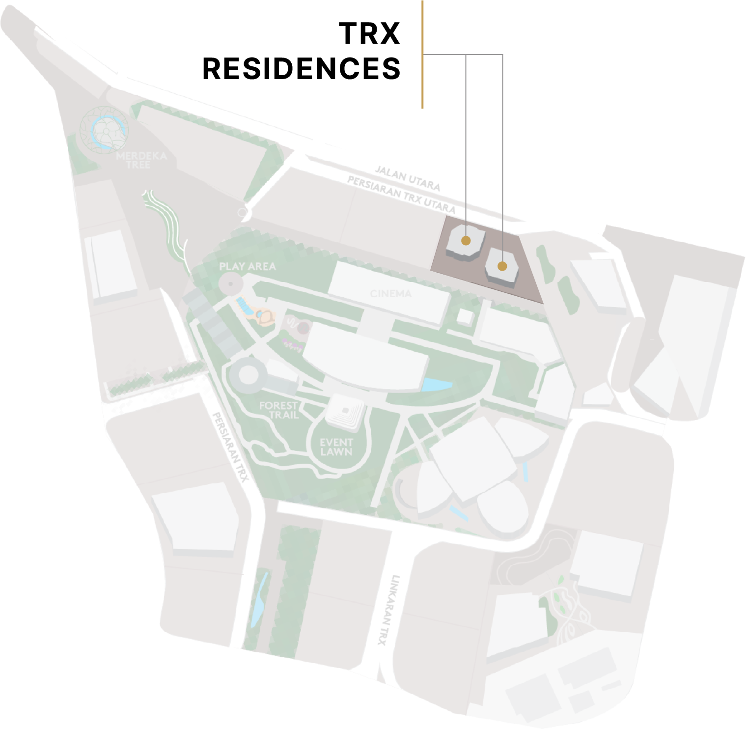 TRX City Park masterplan showing the Merdeka Tree, Forest Trail and Event Lawn